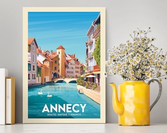 Annecy Haute Savoie France Normandy Travel Poster / Annecy Illustration / Annecy Print / France Poster / Vintage City Poster / Travel Gifts