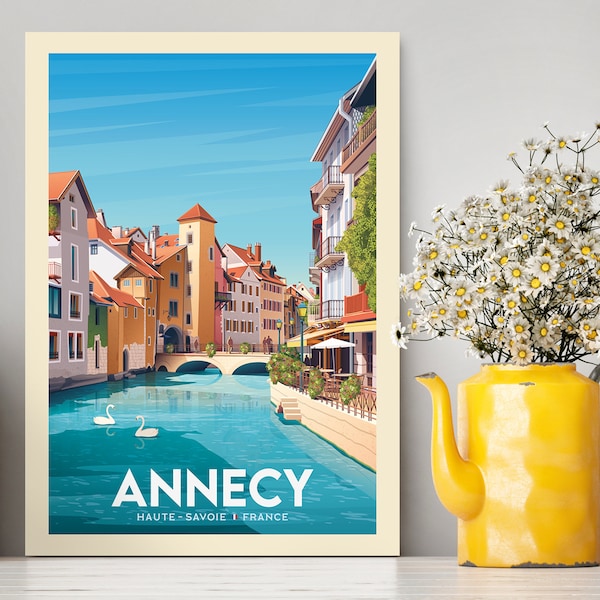 Affiche de voyage Annecy Haute Savoie France Normandie / Annecy Illustration / Annecy Print / France Poster / vintage City Poster / Travel Gifts