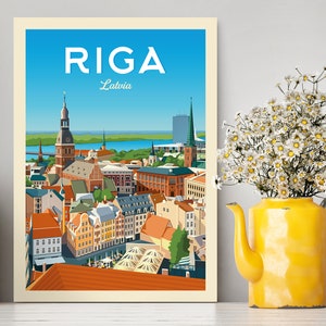 Affiche de voyage de Riga Lettonie / Affiche de Riga / Riga Illustrstion / Impression de Riga / Impression d'Europe / Affiche de voyage de Lettonie / Cadeau de Lettonie / Art mural