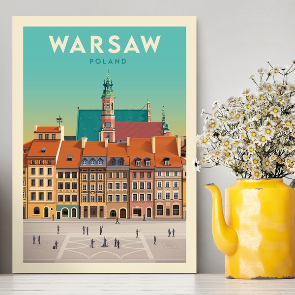 Warsaw Poland Print / Warsaw Illustration / Warsaw Travel Poster / Travel Gift / Poland Illustration / Vintage City Poster / Vintage Style