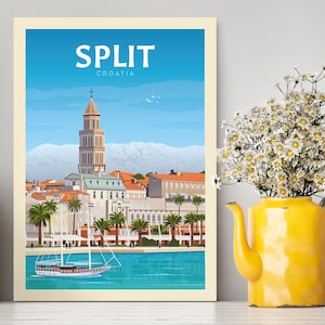 Split Kroatien Reise Poster / Split Illustration / Split Print / Travel Gifts / Travel Collection / Kroatien Poster / Vintage Reise Poster