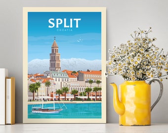Affiche de voyage Split Croatie / Illustration Split / Impression Split / Cadeaux de voyage / Collection Voyage / Affiche Croatie / Affiche de voyage vintage