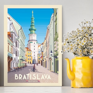 Bratislava Slovaquie Street View Imprimer | Illustration Bratislava | Cadeaux de voyage | Affiche Bratislava | Cadeau de pendaison de crémaillère | millésime Poster