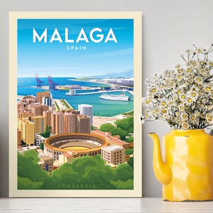 Malaga Andalusia Spagna City Print / Malaga Travel Poster / Malaga City Poster / Malaga Wall Art / Stampato su carta di alta qualità / Idea regalo