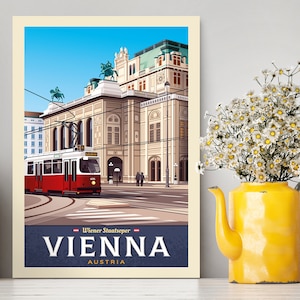 Vienna Austria Travel Poster / Vienna Illustration / Travel Gifts / Wien Staatsoper / Vienna Poster / Vienna Vintage City Poster /City Print