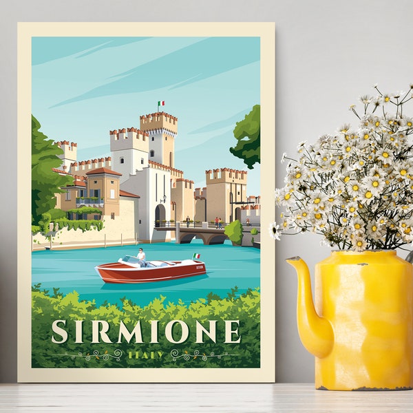 Sirmione Lago di Garda Italia Stampa Poster di Viaggio / Sirmione Vintage Illistration / Sirmione Print / Lago di Garda Illustrazione / Regalo di viaggio