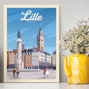 Cartel de viaje de Lille Francia / La Place du Général-de-Gaulle / Arte de pared / Cartel de Europa / Ilustración de Lille / Impresión de Lille / Cartel de Francia