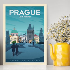 Prague République tchèque Affiche de voyage imprimée / Prague vintage Illustration / Prague Affiche de voyage / Prague Imprimer / Affiche vintage / Cadeau de voyage