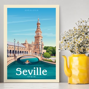 Affiche de voyage en Espagne de Séville / Illustration de Séville / Impression de Séville / Gifrs de voyage / Illustration d'Espagne / Cadeau de pendaison de crémaillère / affiche vintage