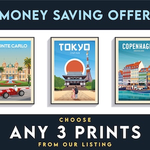 Money Saving Offer, Travel Posters, Set of 3 Posters, Travel Poster Set, Travel Gift, Travel Illustrations Printed on High Quality Paper