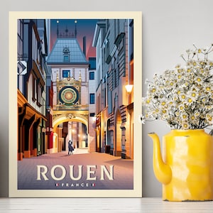 Rouen Normandie Frankreich Reise Poster / Gros Horloge Illustration / Rouen Print / Rouen Poster / Gustave Flaubert /Travel Gifts/Vintage Poster