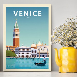Póster de viaje de un día de Venecia Italia - Impresión / decoración de arte de pared moderna - Decoración de arte de pared colgante para sala de estar / dormitorio / oficinas - Regalo único para el hogar
