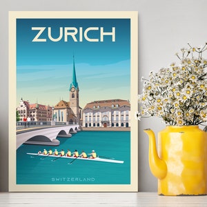 Zürich Schweiz Reiseposter Print / Zürich Vintage Illustration / Zürich Kunstdruck / Reisegeschenke / Vintage Poster / Reise Illustration