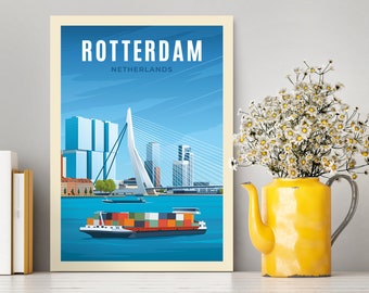 Rotterdam City Print / Netherlands Travel Poster / Rotterdam City Poster / Rotterdam Wall Art / Printed on High Quality Paper