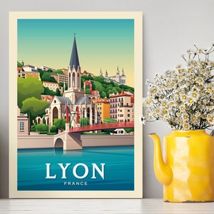 Lyon Francia Travel Poster Print / Lyon Vintage Illustration / Lyon Print / Travel Gifts / Travel Collection Prints / Gift Idea / Wall Decor