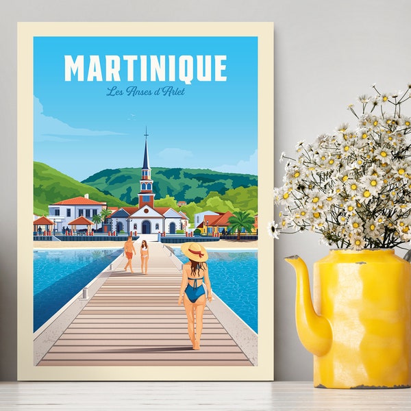 Martinique Travel Poster / Martinique Illustration / Martinique Print /  Caribbean Sea Poster / Coast Illustration / Vintage Poster / Gift