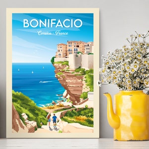 Bonifacio Corse France Travel Poster / Bonifacio Corse Illustration / Corse Print / France Poster / Coast Illustration / Gift Idea