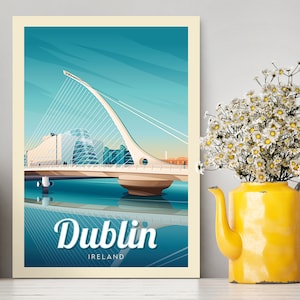 Dublin Ireland Travel Poster / Dublin IIllustration /  Dublin Print / Travel Gifts / Samuel Beckett Bridge Illustration / Ireland Print