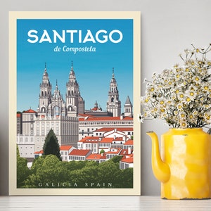 Cartaz de viagem de Santiago de Compostela Espanha/Ilustração de Santiago de Compostela/Impressão de Santiago de Compostela/Pôster de Espanha/Presente de viagem