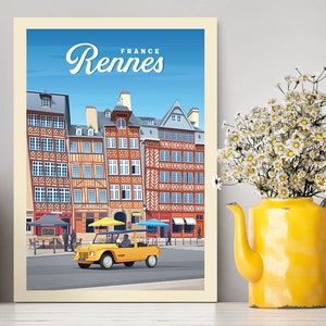Rennes France Travel Poster / Rennes Illustration / Rennes Print / France Poster/Vintage City Poster/Travel Gifts/Wall Poster Without Framce