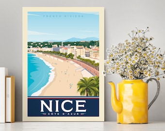 Nice Cote D'azur France / Nice City Print / France Travel Poster / Nice Wall Art / Mediterranean View / Printed on High Quality Paper