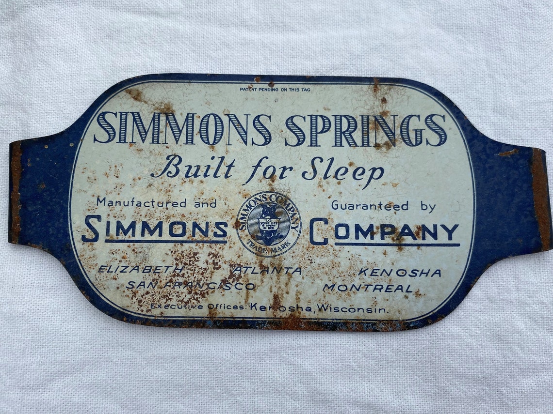 Vintage Simmons Company Mattress Label, Vintage Metal Mattress Label