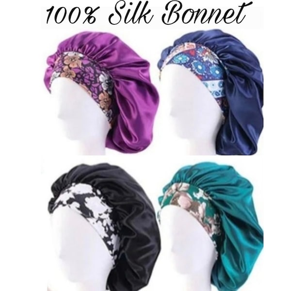 Silk Hair Bonnets, Floral print hair bonnet for women, sleeping bonnet, Silk bonnet in colors, hair styling cap, night sleep cap, head wrap