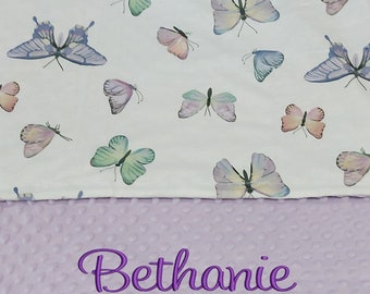 Personalised Baby Blanket, Minky Baby Blanket,Newborn Girl, Boy gift, Baby Shower Gift, Newborn Gift, Butterfly blanket with size 30"x40".