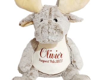 Personalized Stuffed Animal, Personalized Moose, gift for boy, girl, Birth announcement, Newborn baby gift,  Plush animals, Birthday gift