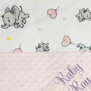 Personalised Baby Blanket, Minky Blanket, Girl gift, Baby Shower Gift, Newborn Gift, Baby Elephant Blanket, Size 30"x40"