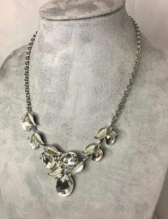 Vintage Large Rhinestone Silver Tone Necklace - image 2