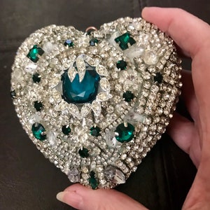 Handmade Rhinestone Heart Shaped Ornament Made From Vintage Jewelry