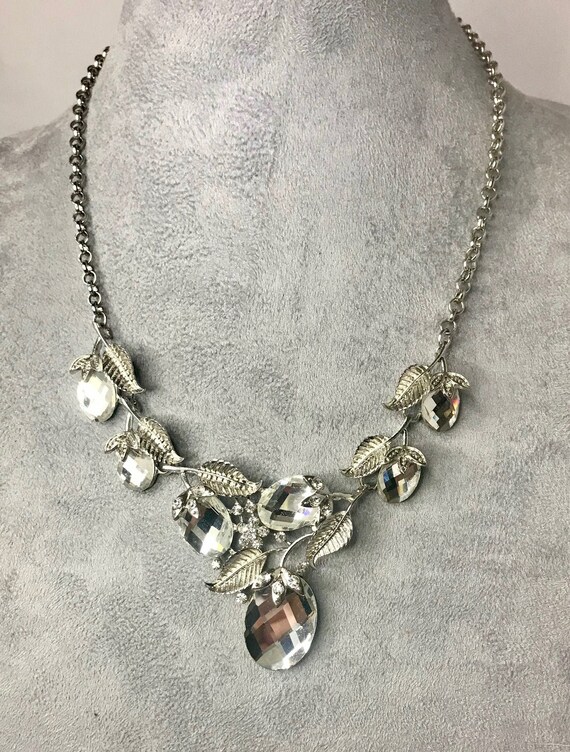 Vintage Large Rhinestone Silver Tone Necklace - image 1