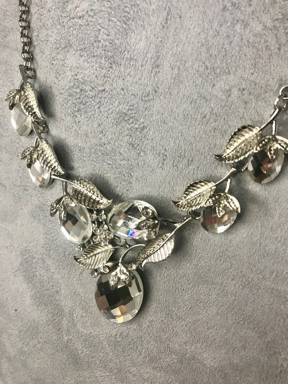 Vintage Large Rhinestone Silver Tone Necklace - image 3