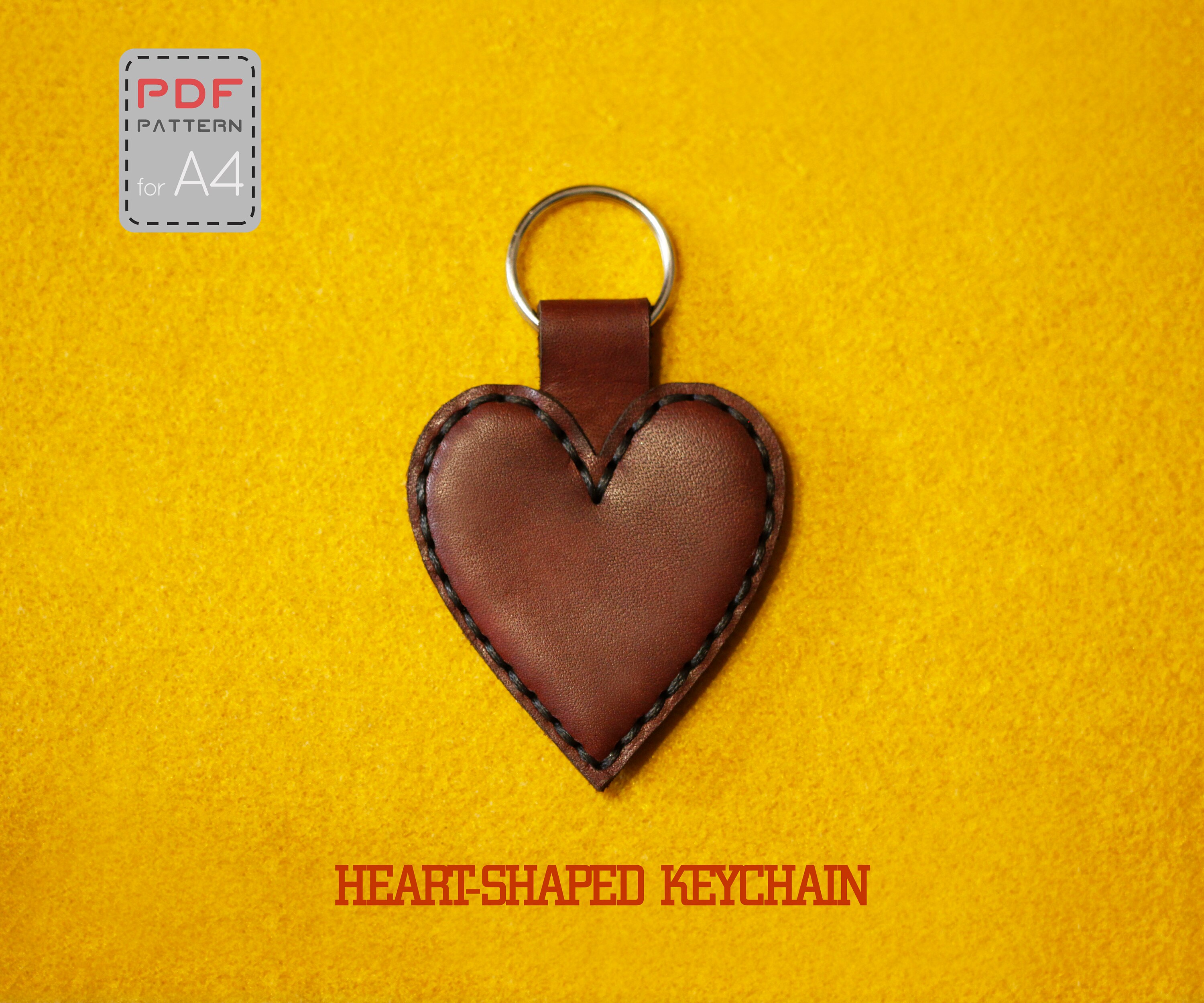PDF Pattern Leather Heartshaped Keychain, Keychain Pattern, Keychain