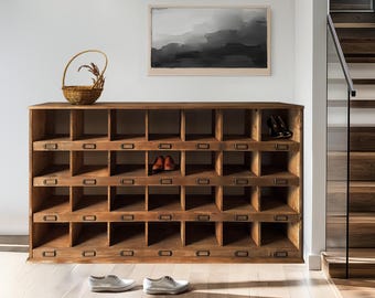 Rustic Vintage Style Wooden Pigeon Hole Shoe Storage Unit Rack Shelves