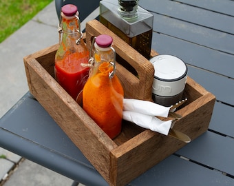 Rustic Pub Garden Condiment Carry Tray BBQ Outdoor Dining Reclaimed Wood