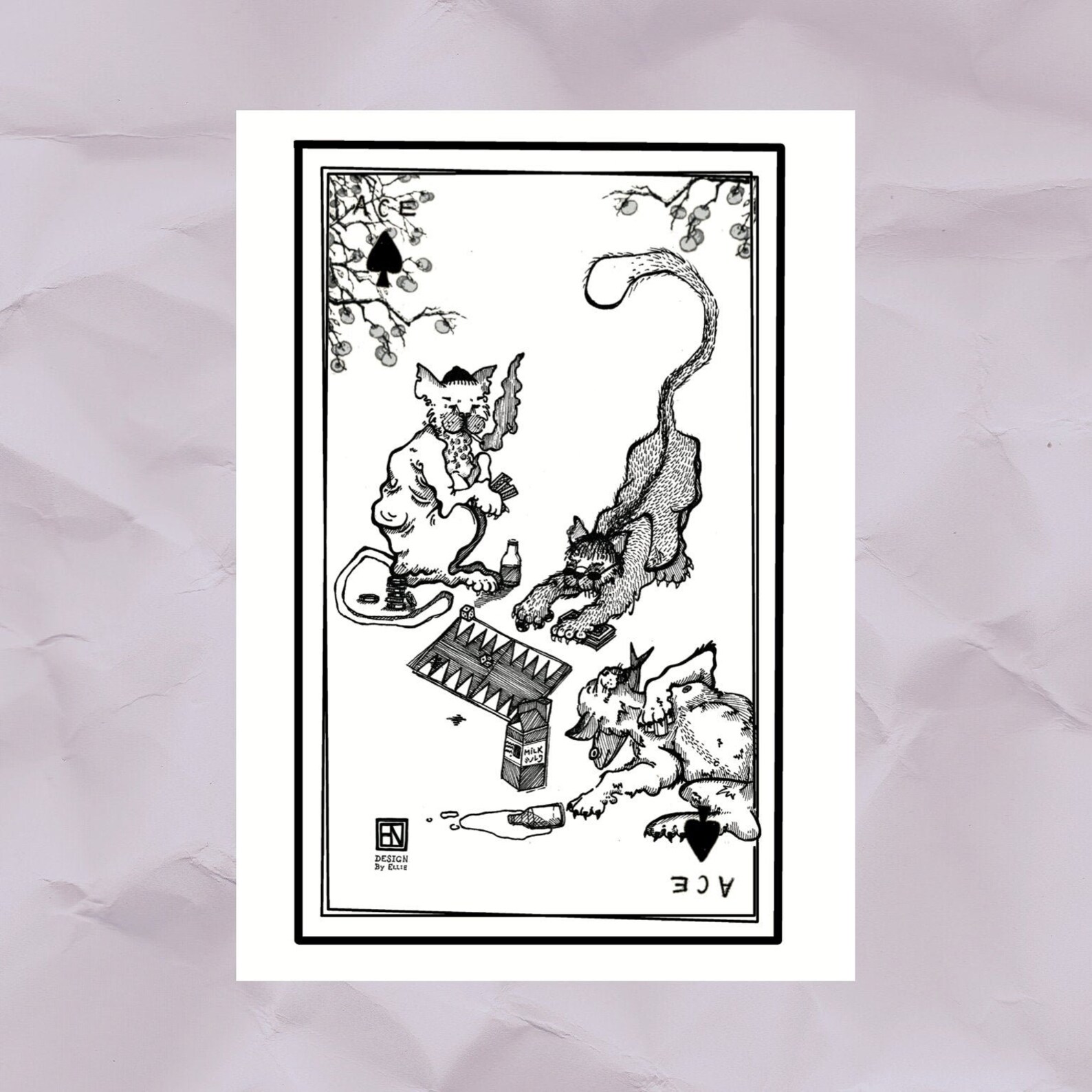 Black&white Ace of Spades Gambling Cats Playing Card Print Etsy