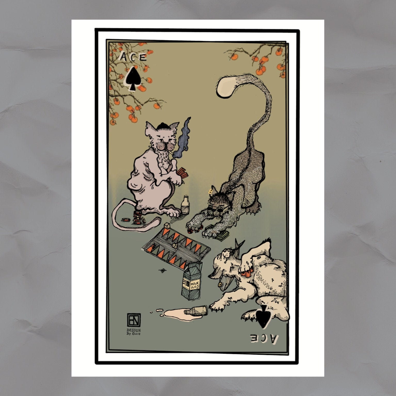 Ace of Spades Gambling Cats PrintA4 Etsy