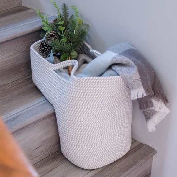 Gray and White Rope Stair Basket