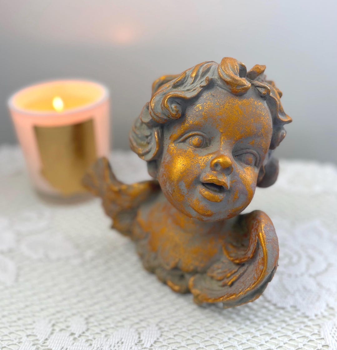 Vintage Gold Cherub Statue • Decoline New York • Shabby Chic French ...