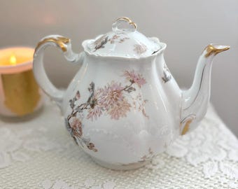 Antique Limoges Floral Teapot Haviland • French Porcelain