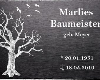 Urnengrabstein, Grabsteine für Urnengräber, Gedenktafel aus Naturschiefer, mit personalisierten Text, 30x20cm 100% Wetterfest.