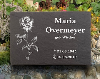 Urn gravestones rose, gravestones for urn graves, memorial plaque made of natural slate, with personalized text, 30 x 20 cm 100% weatherproof.