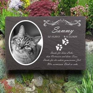 Tiergrabstein Grabsteine für Hunde und Katzen, Haustiere, Gedenktafel aus Naturschiefer, mit personalisierten Bild, 30x20cm