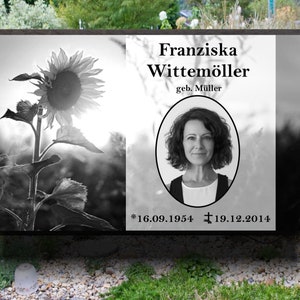 Grabstein mit Fotogravur 400x250mm - ca. 1200 Gramm, Grabsteine mit Bild aus Schiefer mit personalisierten Text und Bild, 100% Wetterfest.