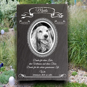 Animal gravestones with picture, gravestones for animals, memorial plaque made of natural slate, with personalized text and picture, 30 x 20 cm image 1