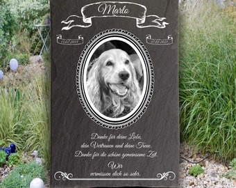 Tiergrabsteine mit Bild, Grabsteine für Tiere, Gedenktafel aus Naturschiefer, mit personalisierten Text und Bild, 30x20cm