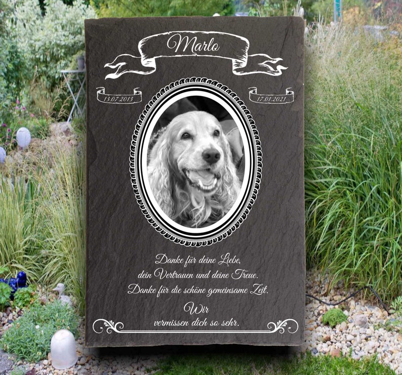 Animal gravestones with picture, gravestones for animals, memorial plaque made of natural slate, with personalized text and picture, 30 x 20 cm image 1