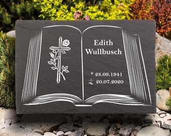 Urn gravestones, gravestones for urn graves, memorial plaque made of natural slate, with personalized text, 30 x 20 cm 100% weatherproof.